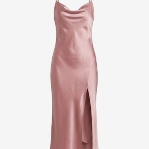 Bias-Cut Satin Maxi Dress in Dusty Rose with Side Slit